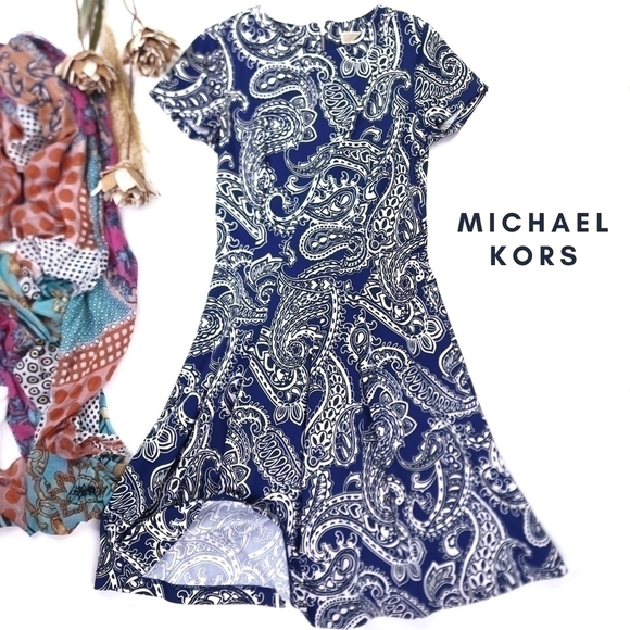 Michael Kors Dresses & Skirts - Michael Kors Blue White Paisley Print Dress Sz 4